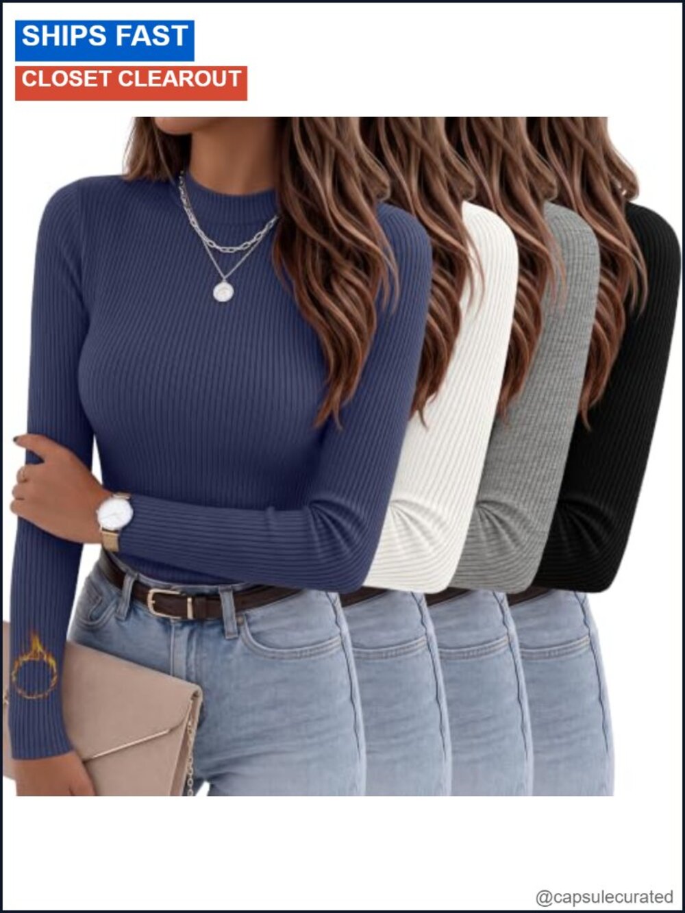 4 Pack Women's Fleece-Lined Ribbed Long Sleeve Mock Neck Thermal Undershirts